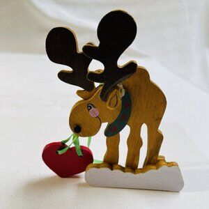 Vintage Wooden Rudolph Reindeer Heart 1989 Christmas Decor Hanging Wood Repaired